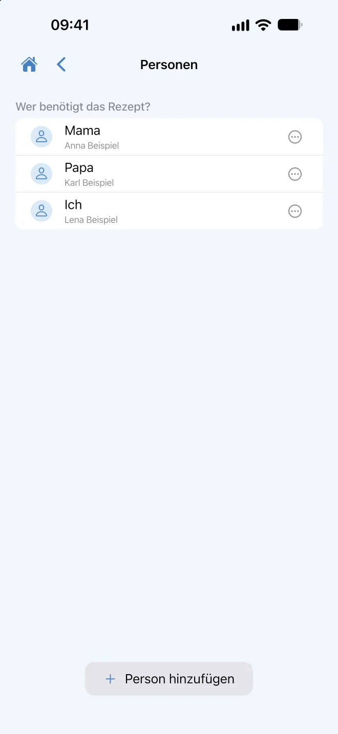 Personenauswahl für die Rezeptanfrage.
