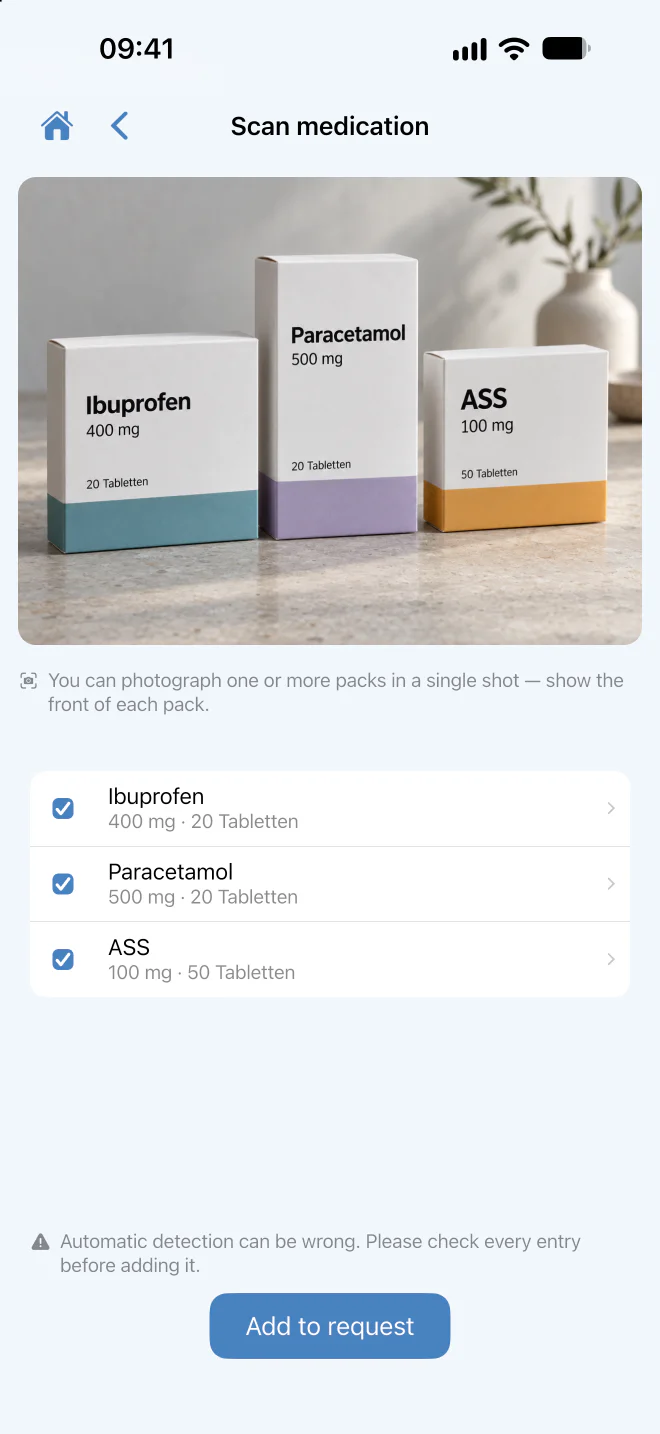 Scan review with checked medication suggestions.