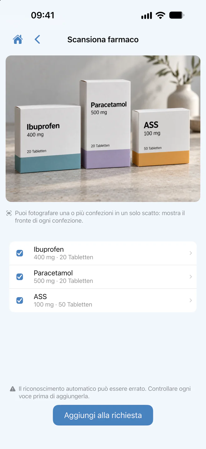 Revisione dei suggerimenti sui medicinali dopo la scansione.
