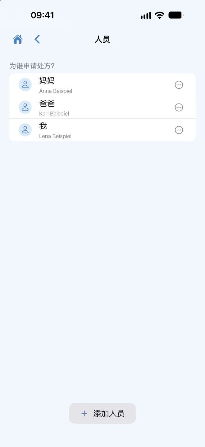 处方申请的人员选择界面。